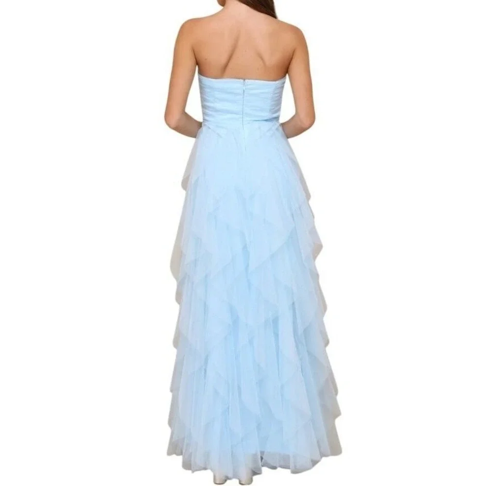 LULUS Blue Strapless Tulle Tiered Maxi Dress‎ Formal Prom S NWT - Picture 5 of 9